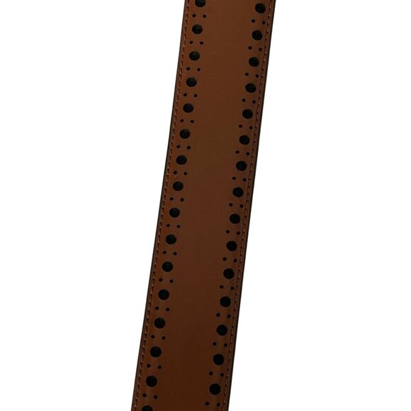 Cole Haan Brown Leather Belt With Black Dot Pattern & Silver Buckle - Picture 6 of 8